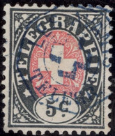 Heimat VD LES AVANTS ~1885 Violett-blauer Telegraphen-Stempel Auf Zu#11 Telegrapfen-Marke 5Rp. - Telegrafo