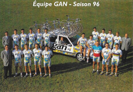 Fiche Cyclisme - Equipe Cycliste Professionnelle GAN Saison 96 (1996) Avec Noms Des Coureurs Et Staff - Deportes