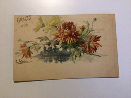 Carte Postale Ancienne  Signée Catharina Klein GRUSS Aus Dalhias Avec Paysage - Klein, Catharina