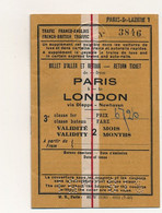 Billet D'Aller - Retour PARIS To LONDON Via Dieppe Newhaven - 3eme Classe Fer / Bateau - 18 Juin 1951 - Europe