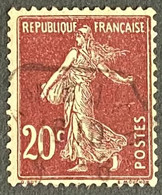 FRA0139bU1 - Type Semeuse Camée à Inscriptions Grasses - 20 C Dark Brown Used Stamp - Type I - 1907 - France YT 139b - 1906-38 Semeuse Camée