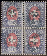 Heimat VD LAVEY LES BAINS ~1885 Auf 4-er-Block Zu#16 Telegrapfen-Marke 50Rp. - Telegraafzegels