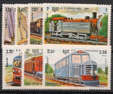 Kampuchea - 1984 - N°Yv. 463 à 469 - Locomotives - Neuf Luxe ** / MNH / Postfrisch - Kampuchea