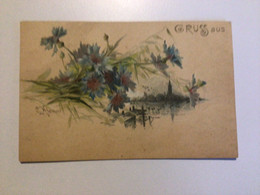 Carte Postale Ancienne Signée Catharina Klein GRUSS Aus Bleuets Avec Paysage à L’arrière - Klein, Catharina