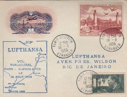 FRANCE  LUFTHANSA  1956  VOL INAUGURAL PARIS-BUENOS AIRES  AVEC BURELE DE BERCK - Air Post