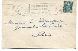 LETTRE 1946 AVEC FLAMME BORDEAUX 13-14 OCTOBRE 1945 JOURNEE DU TIMBRE DANS TOUT L'EMPIRE - Mechanische Stempels (reclame)