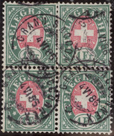 Heimat GR GRAND SACONNEX 1885-06-04 Telegraphen-Marken 4-er-Block Zu#17 - Telegraafzegels