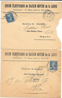 2 Enveloppes En-tête Publicité UNION ELECTRIQUE Du BASSIN MOYEN De La LOIRE à BLOIS 1923 Pour Blois Puis Nice - Electricité & Gaz