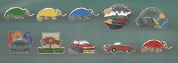 PINS PIN'S AUTO PEUGEOT 721 AUTOMOBILE 106 306 504 CAMELEON  LOT 10 PINS DONT 2 AB ARTHUS - Peugeot