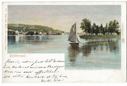 RICHTERSWIL: Glaserlitho Segelschiff Mit Insel ~1900 - Richterswil