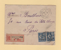 Levant - Constantinople Pera - Recommande Destination France - 1911 - Lettres & Documents