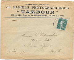 Enveloppe En-tête Publicité Cie Franc. PAPIERS PHOTOGRAPHIQUES " TAMBOUR " à PARIS 1910 Pour MODERN PHOTO Marseille - Publicidad