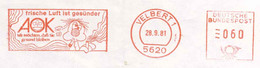 725  Anti-Tabac: Ema D'Allemagne, 1981 -  Anti-Cigarette "Fresh Air": Meter Stamp From Velbert, Germany. Tobacco - Drugs