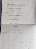 1870 ANTIQUE PRISON DE CLAIRVAUX AUBE FRANCE   MANUSCRIPT HANDWRITTEN DOCUMENT - Manuscripts