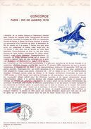 " CONCORDE 1ER VOL PARIS / RIO DE JANEIRO  " Sur Document Philatélique Officiel De 1976 N°YT PA 49. Parf état - Concorde