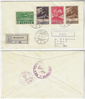 Iceland 1948 Registered Cover From Reykjavík To Kenosha By New York 4 Stamp Volcano Hekla Label + Meter Stamp Japan Fuji - Brieven En Documenten