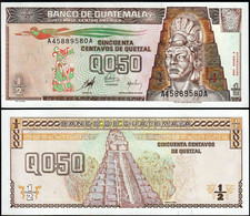 Guatemala 0,50 - 1/2 Quetzal 1998, UNC, P-98  Pyramid - Guatemala