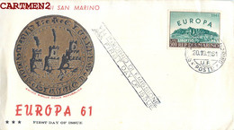 LETTRE REPUBBLICA DI SAN MARINO EUROPA 61 GIRONO DI EMISSIONE FIRST DAY PREMIER JOUR SAINT-MARIN STAMP - Lettres & Documents