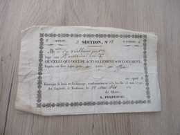 Toulouse 1841 Reçu Par Perpessac Hébergement Officier Comte De Vielbans Logé Rue Saint Antoine Hôtel Domergue - Documents