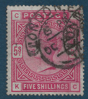 Grande Bretagne 1883 N°87 Obl,  5 Shilling Rose Sur Papier Blanc TTB Signé Calves - Usati