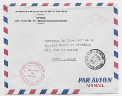 AFARS ISSAS LETTRE COVER AVION A.O. DJIBOUTI 25.7.1973 + TERRITOIRES FRANCAIS OFFICE P.T.T. - Covers & Documents