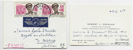 CONGO 24FR PAIRE MIGNONNETTE AVION KINSHASA 1967 TO FRANCE + CARTE VISITE MISSION FRANCAISE AIDE COOPERATION - Gebraucht