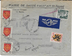 Lettre Recommandée Sauzé Vaussais Deux Sèvres Pour Brazzaville Congo 1945 - Posta Aerea