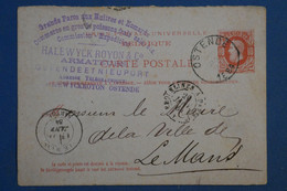 AJ15  BELGIQUE  BELLE CARTE  1884 OSTENDE   POUR LE MANS FRANCE+++ AFFRANCH. INTERESSANT - 1884-1891 Leopold II