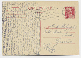 ENTIER GANDON 18FR ORANGE CP VIROFLAY 17.4.1957 POUR SUISSE AU TARIF - 1945-54 Marianne Of Gandon