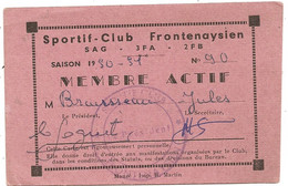 Carte Adherent Sportif Club Frontenaysien Saison 1950 1951 - Frontenay-Rohan-Rohan