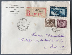 Indochine, Divers Sur Enveloppe Recommandée TAD BACLIEU, Cochinchine 12.12.1933 Pour Paris - (C1736) - Briefe U. Dokumente