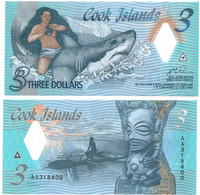 Cook Islands 3 Dollars 2021 Commemorative Ina On Shark Polymer Issue Prefix AA UNC - Cook