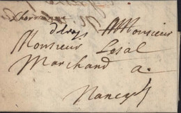 1698 Lettre Avec Marque Manuscrite De Troyes Non Signalée Par Lenain Pour Nancy Taxe Manuscrite 4 Rare - ....-1700: Precursori