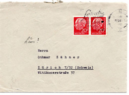 55853 - Bund - 1961 - 20Pfg. Heuss I Waag. Paar A. Bf. BONN - ... LUFTSCHUTZVERBAND -> Schweiz - Lettres & Documents