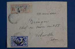 AJ16 AEF BELLE LETTRE REC CONTROLE POSTAL  1945 BRAZZAVILE POUR LIBREVILLE GABON  + ++ AFFRAN. PLAISANT - Covers & Documents