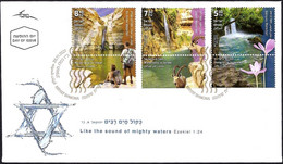 ISRAEL 2021 - Waterfalls In Israel - A Set Of 3 Stamps With Tabs - FDC - Géographie