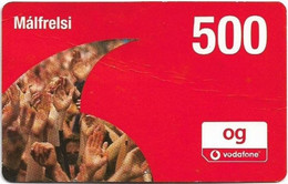 Iceland - Vodafone - Hands In Logo, GSM Refill 500Kr, Used - Islandia