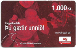 Iceland - Vodafone - People In Red Font, GSM Refill 1.000Kr, Used - Islande