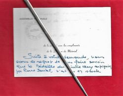 Carte De Correspondance 1982 Division Matériel ASSEMBLEE NATIONALE Recherche Médaillon HARPIGNIES Par DAUTEL 1982 - Tarjetas De Membresía