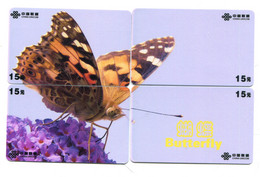 Puzzle De 4 Télécartes China Unicom : Papillon - Papillons
