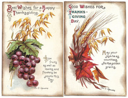 2 CPA Gaufrées THANKSGIVING DAY, Ellen CHAPSADDLE, Blé Raisins - Thanksgiving