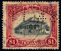 KEDAH 1924 $1 Sc#42 Fiscal USED - Punched Hole @P321 - Kedah