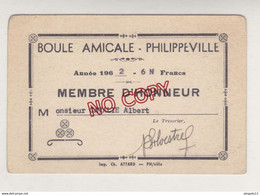 Fixe Carte Membre D'honneur Boule Amicale Philippeville Algérie Jeu National Constantine Plus Lettre Fédération 1949 - Petanque