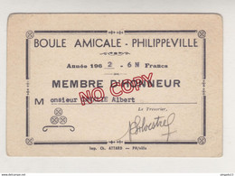 Fixe Carte Membre D'honneur Boule Amicale Philippeville Algérie Jeu National Constantine Plus Lettre Fédération 1949 - Bowls - Pétanque