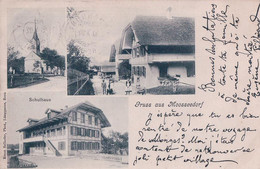 Gruss Aus Moosseedorf BE, Rue Animée Et Schulhaus (31.12.1902) - Seedorf