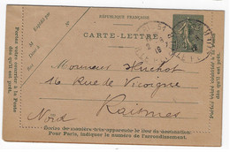 PARIS 51 Carte Lettre 15c Semeuse Lignée Millésime 910 Ob 2 8 1919 Storch B8 Yv 130-CL7 - Kartenbriefe