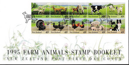 New Zealand 1995 Farm Animals Booklet Sc 1292a FDC - Brieven En Documenten