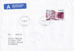 NORWAY 2001 Postal Cover Nobel Laureate Gorbachev Tolvsrod Kaunas Lithuania - Covers & Documents