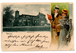 Litho Teplitz, Schlackenburg, 2 Bilder, Gel. 28.12.1901 (Briefm. Abgelöst) - Czech Republic