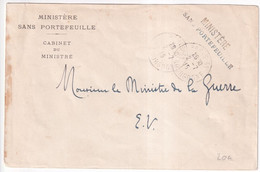 1915 - MINISTERE SANS PORTEFEUILLE ! - ENVELOPPE EN FRANCHISE => MINISTRE DE LA GUERRE à PARIS - Frankobriefe
